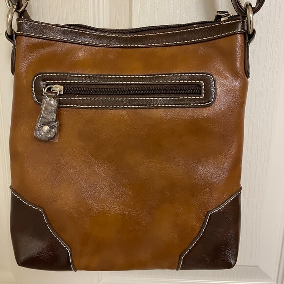 Two tone brown cross body purse with silver tone mirrored star, and studs - Picture 6 of 15